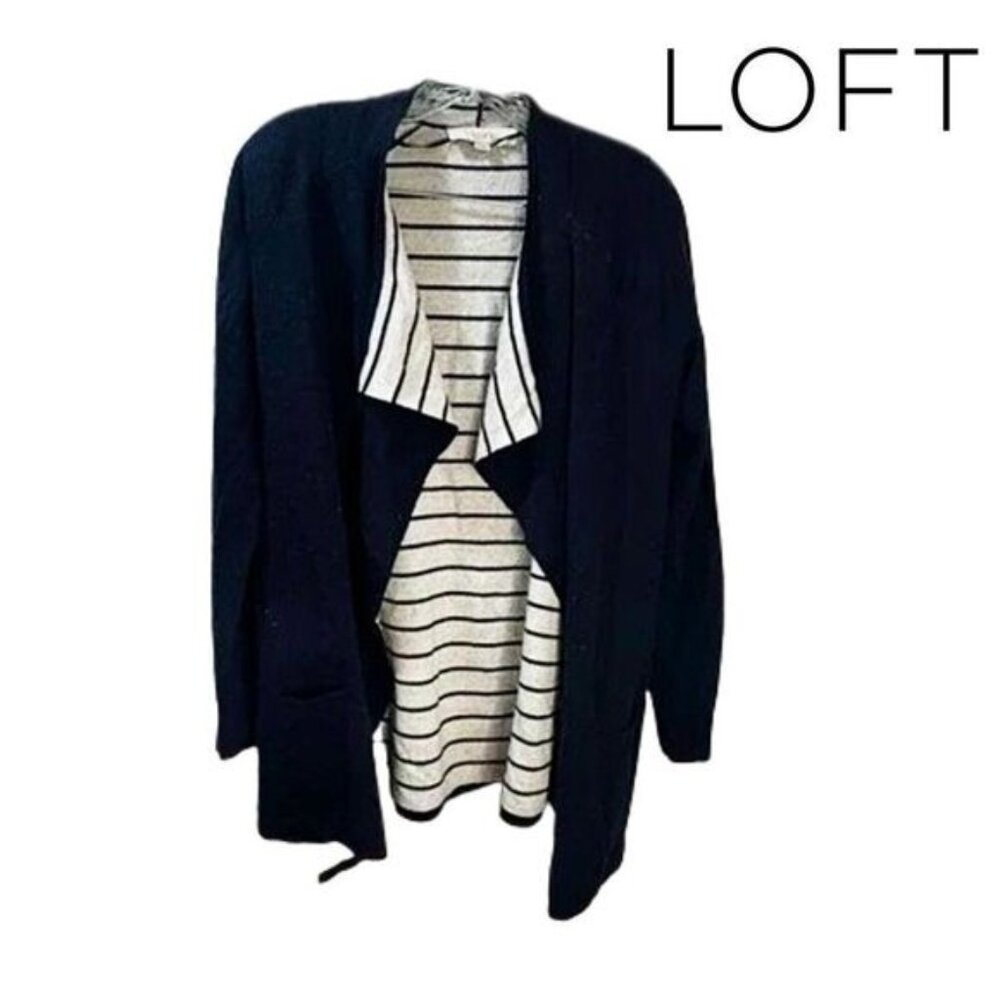 Loft Womens Striped Reversible Open Front Cardigan Sweater Jacket